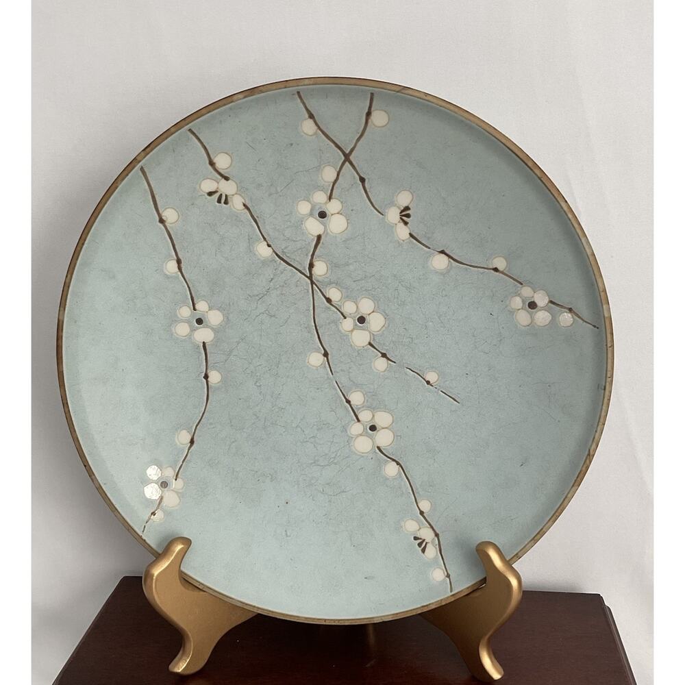 Vintage Kafuh Soshun Blue Stoneware Cherry Blossom Dinner Plate 10” Matte Finish